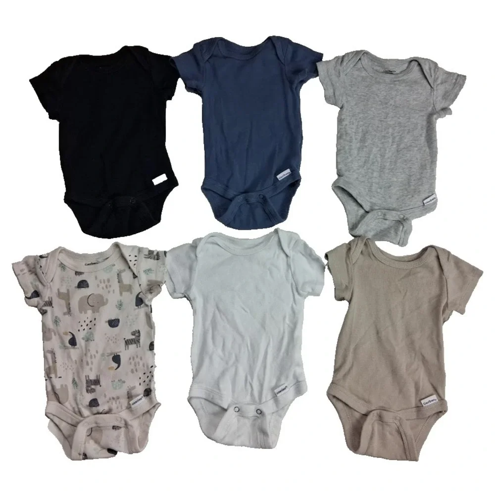 Gerber Baby 6pc Bodysuit Lot Sz Newborn Solid Short Sleeve Boy‎ Cotton